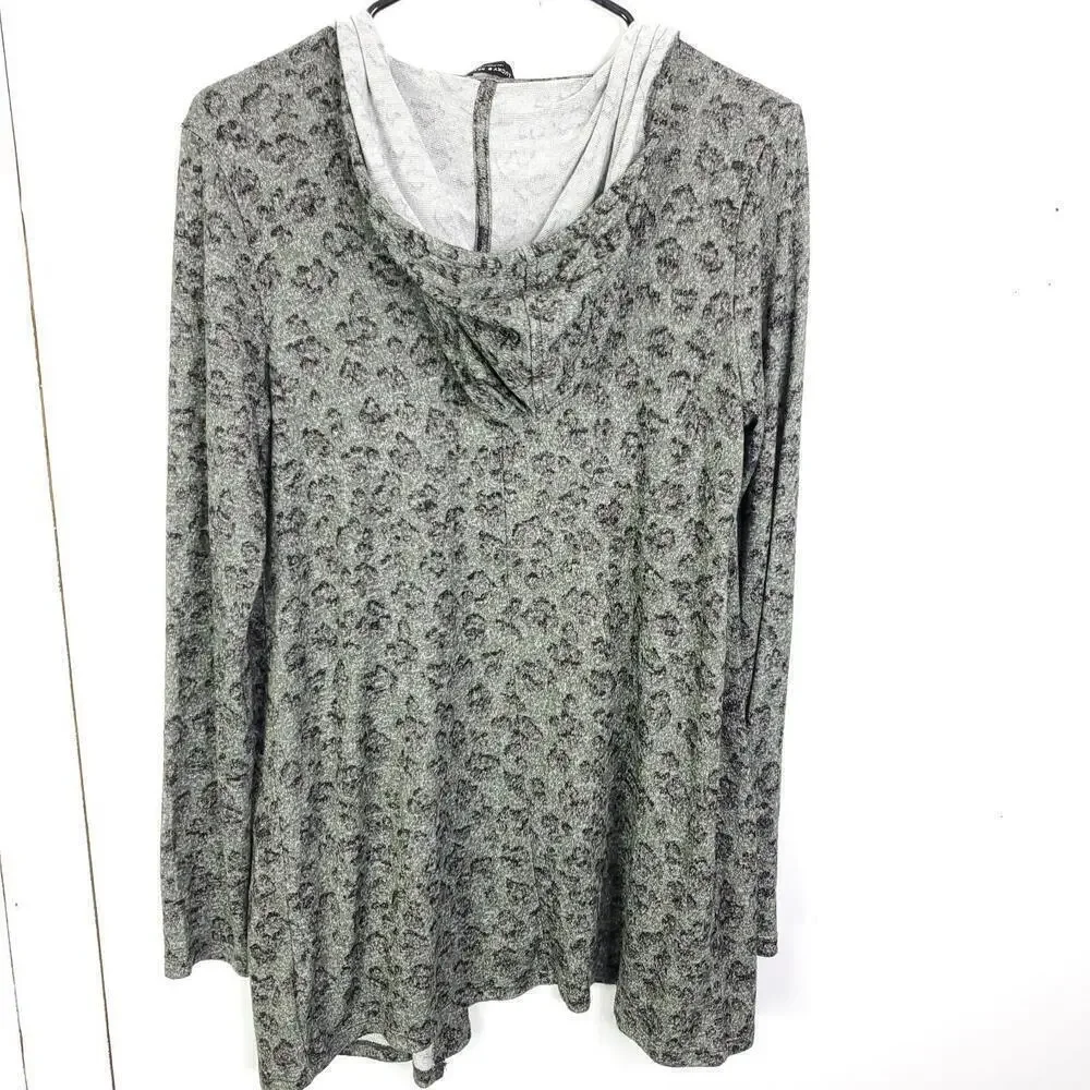 Lucky Brand Sweater Womens Small Open Front Cardigan Jacket Hooded Dull Leopard